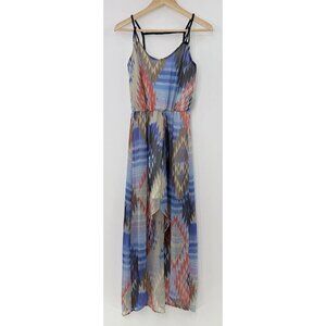 XHILARATION Women's Maxi Hi Lo Dress Lined Braided Strap Geometric Size XS Boho‎
